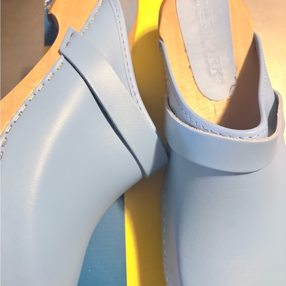 Light Blue Leather Clogs - Picture 2 of 3